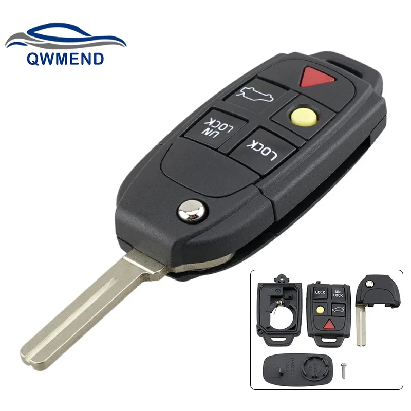 

5 Buttons Replacement Smart Remote Car Key Shell Case for Volvo XC70 XC90 V50 V70 S60 S80 C30 Flip Key Case With Blade