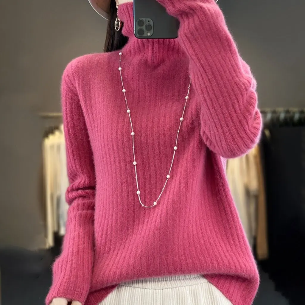 

Ladies' New Loose Woolen Sweater Bulk Neck Warm Stylish Commute Slimming Soft Knitted Top Fashionable Casual Wear