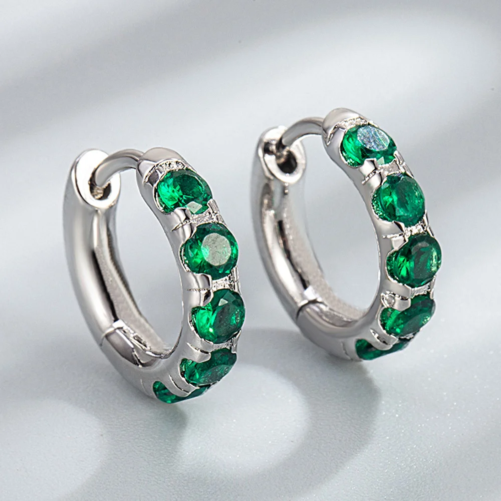 Luxury Green Simulated Nano Emerald 925 Sterling Silver Round Hoop Earring for Women Fashion Gemstone Jewelry Anniversary Gift