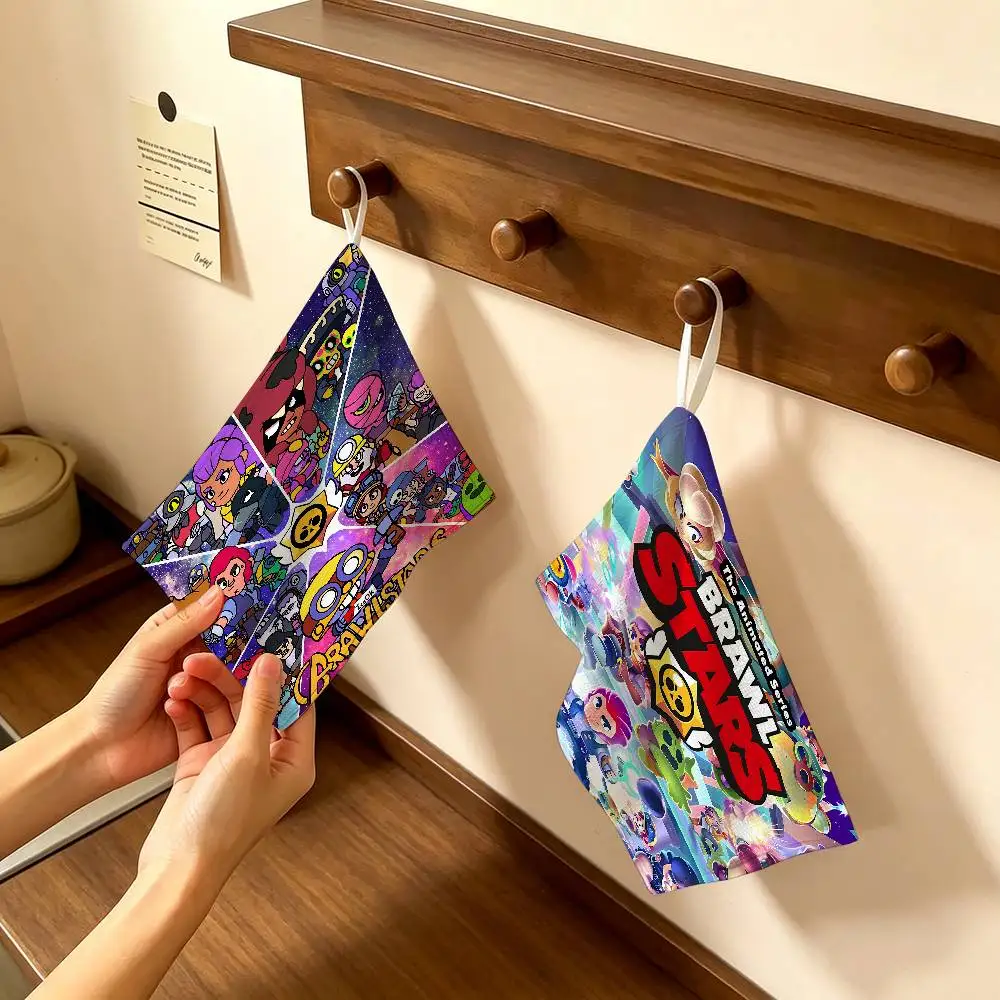 Funny B-Brawl Games S-Stars Anime Hanging Kitchen Towel, Polyester Cotton Material, Multipurpose Hand Wiping Towel for Family