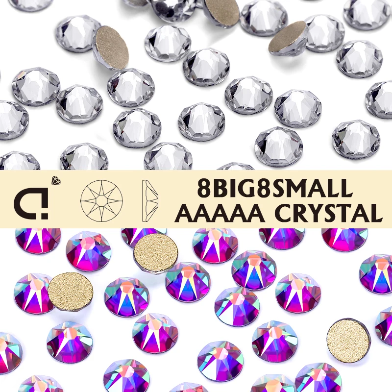 DUCrystal SS6-SS40 5A Glass Glitter Crystal Goldbase Flatback Rhinestone 8big 8small High quality Rhinestone Use make up Nail