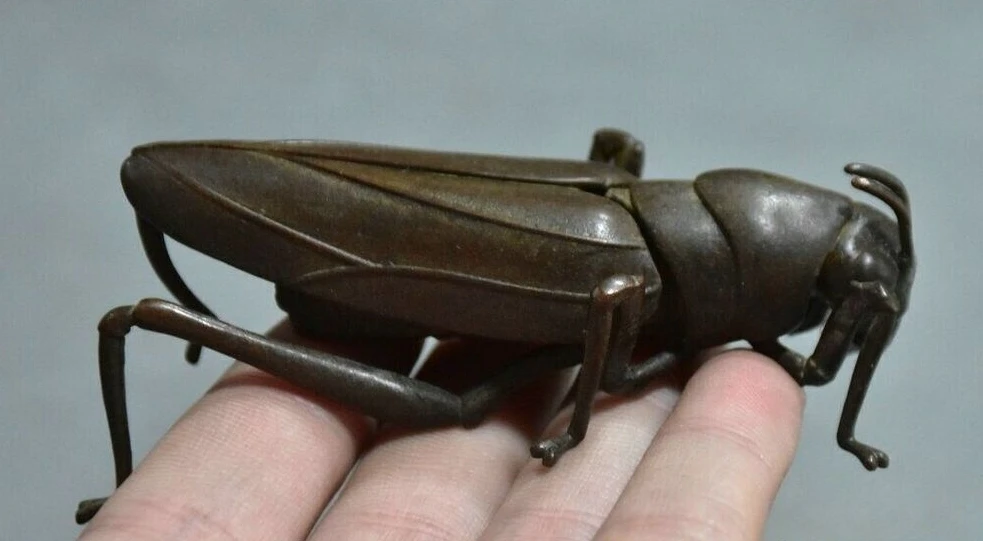 

Old Chinese Red Copper Carved Fengshui Insect Grasshopper Statue Sculpture