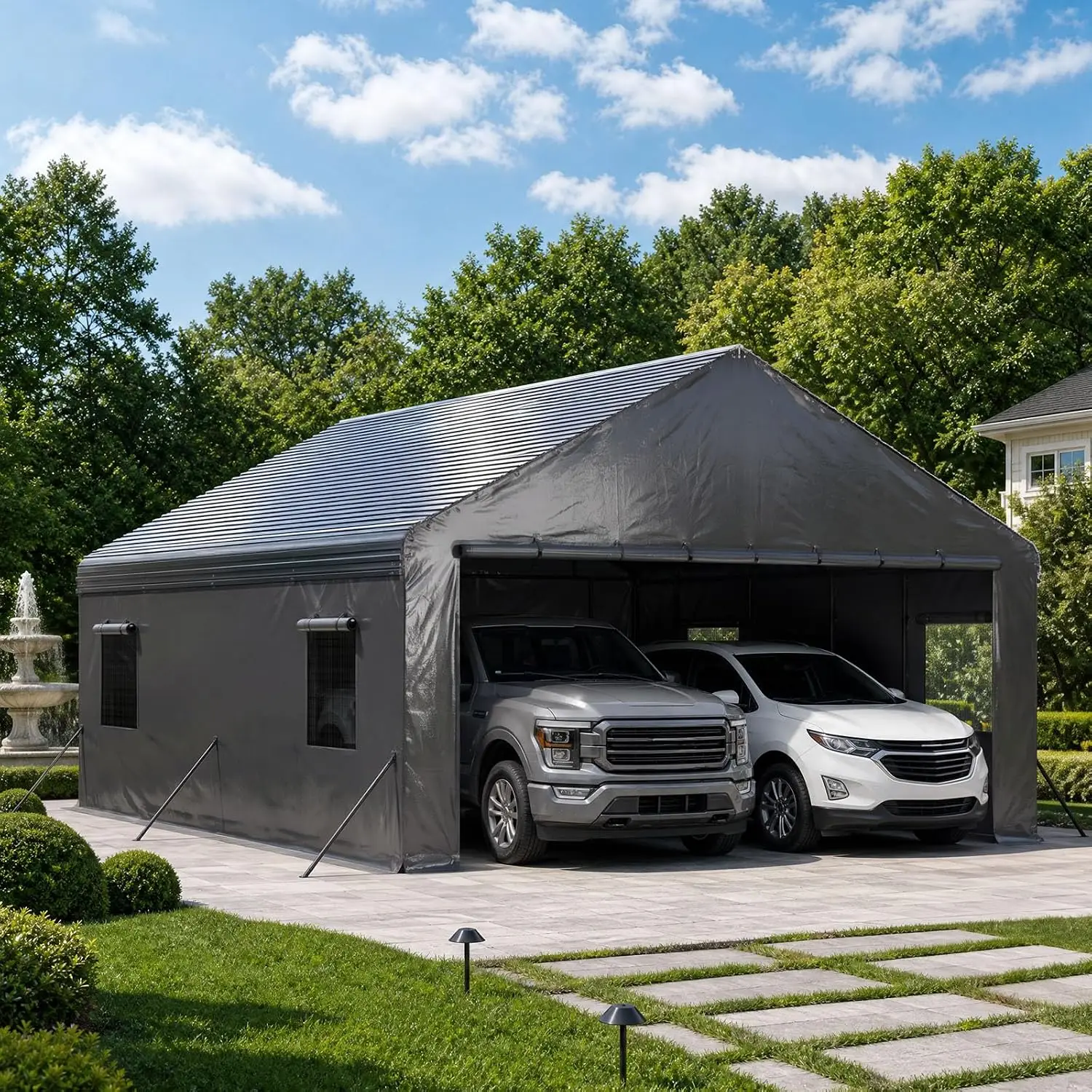 20x20FT Metal Carport with Removable Sidewalls & Mesh Windows, Customized