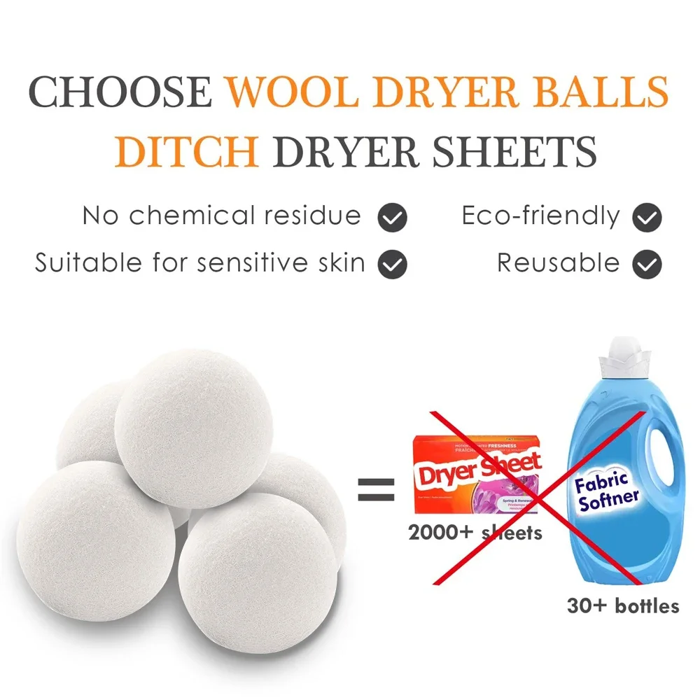 6Pcs Reusable Wool Dryer Balls Softener Laundry Home Washing 4/5/6cm Fleece Dry Kit Ball Useful Washing Machine Accessories