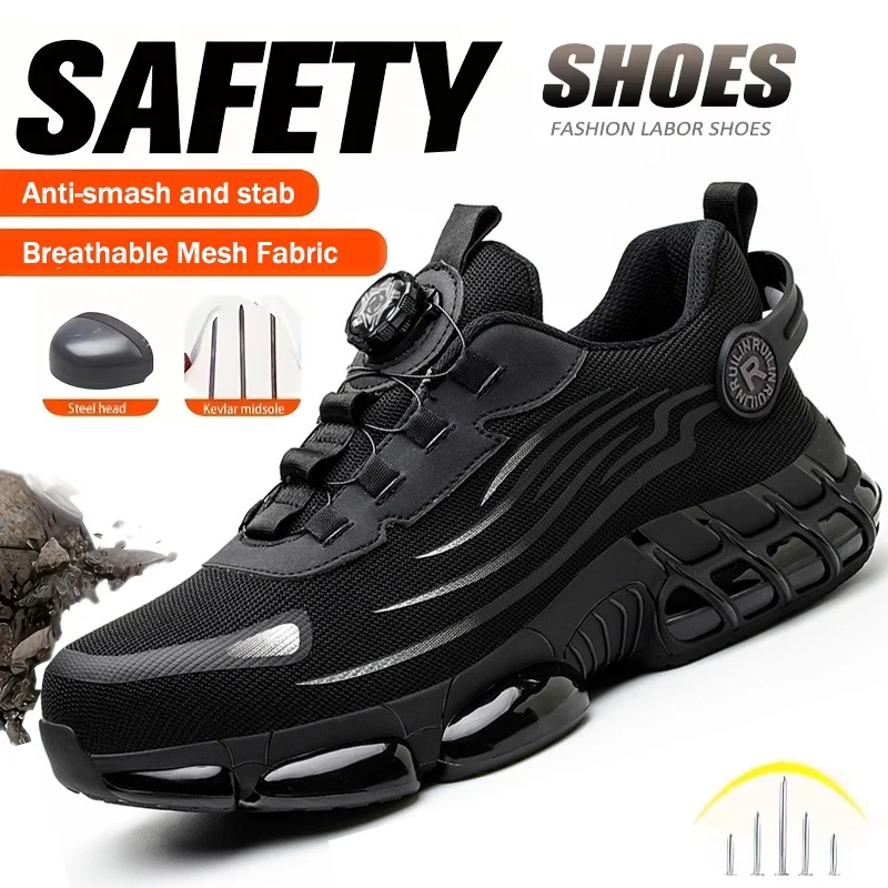 

Air Cushion Safety Shoes For Men Shoes Rotating Button Anti-Smash Work Shoes Men Women Steel Toe Shoes Lightweight Safety Boots