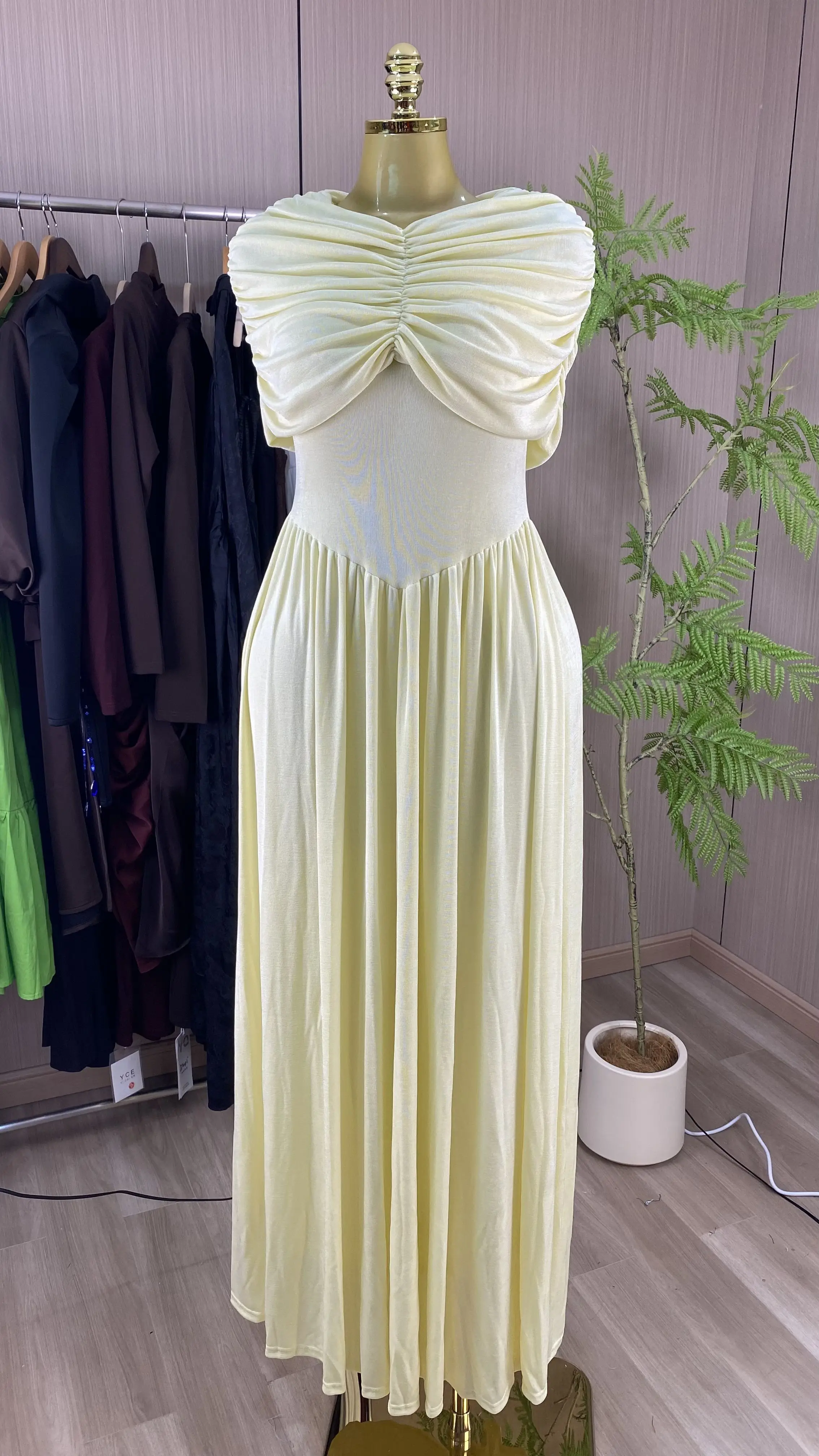 Retro-style women's high-waisted round neck irregular pleated floor length Maxi medium dress-GZXX840