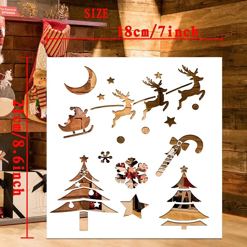 Christmas Theme Painting Stencils DIY Layering Wall Scrapbook Coloring Embossing Decorative Graffiti Painting Template Reusable