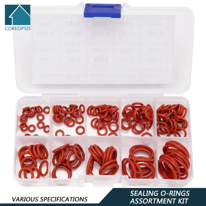 Kit de joints toriques en silicone rouge pour banc de paintball VMQ, joints de remplacement, OD 6-20mm, CS 1mm 150mm 1.5mm 1.9mm, 10 petits TANG, 2.4 pièces
