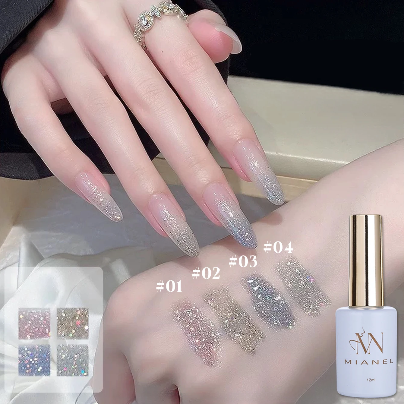 MIANEL 1-12pcs 12ML 여름 손톱 2025 새로운 스타일 화이트닝 플래시 반짝이 젤 매니큐어 판타지 다채로운 깨진 다이아몬드 손톱