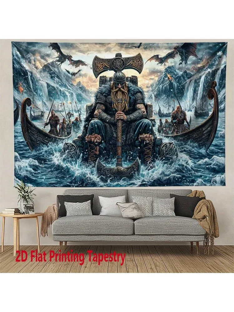 Tapisserie murale de guerrier Viking, décor de mythologie nordique, scène de combat de navire Viking, décoration de maison, tenture murale de salon