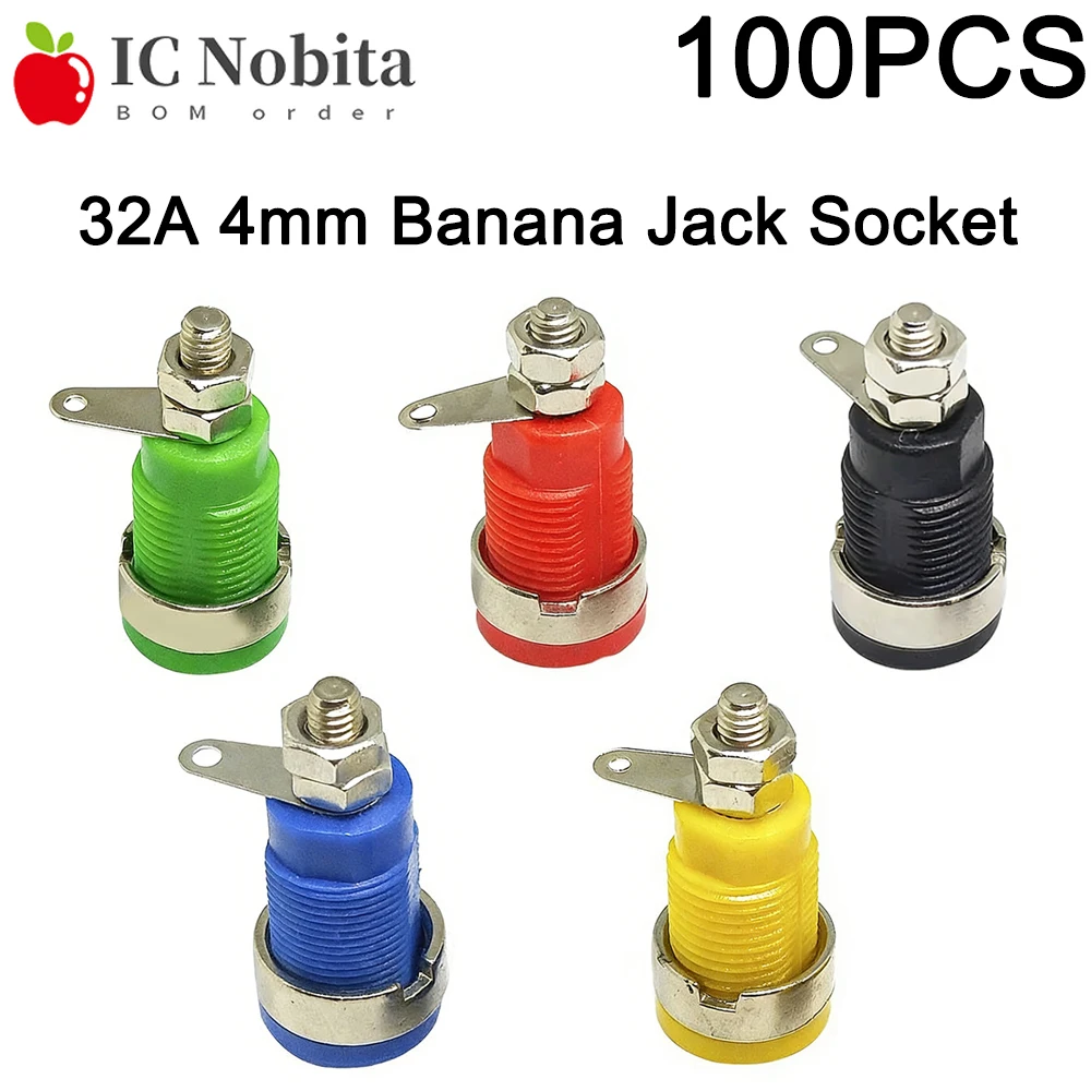100PCS 32A High Current 4mm Banana Jack Socket Panel Mount Pure Copper Safety Binding Post Connector Multimeter Test Lead Socket