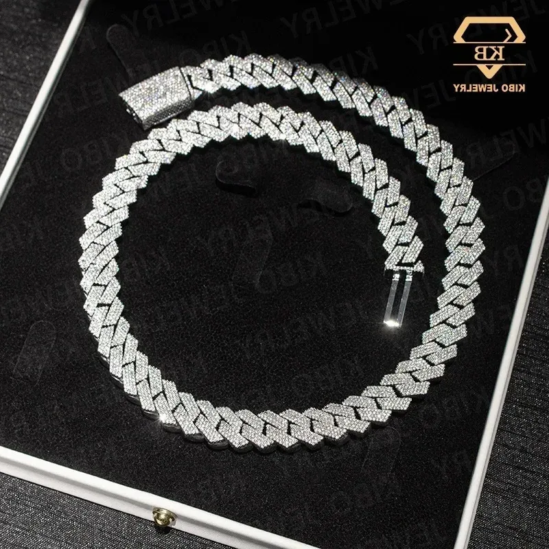

Hip Hop Rapper Style Moissanite Silver 925 Necklace Iced Out Cuban Chain 8mm 10mm 12mm 14mm Fashion Moissanite Cuban Link Chain