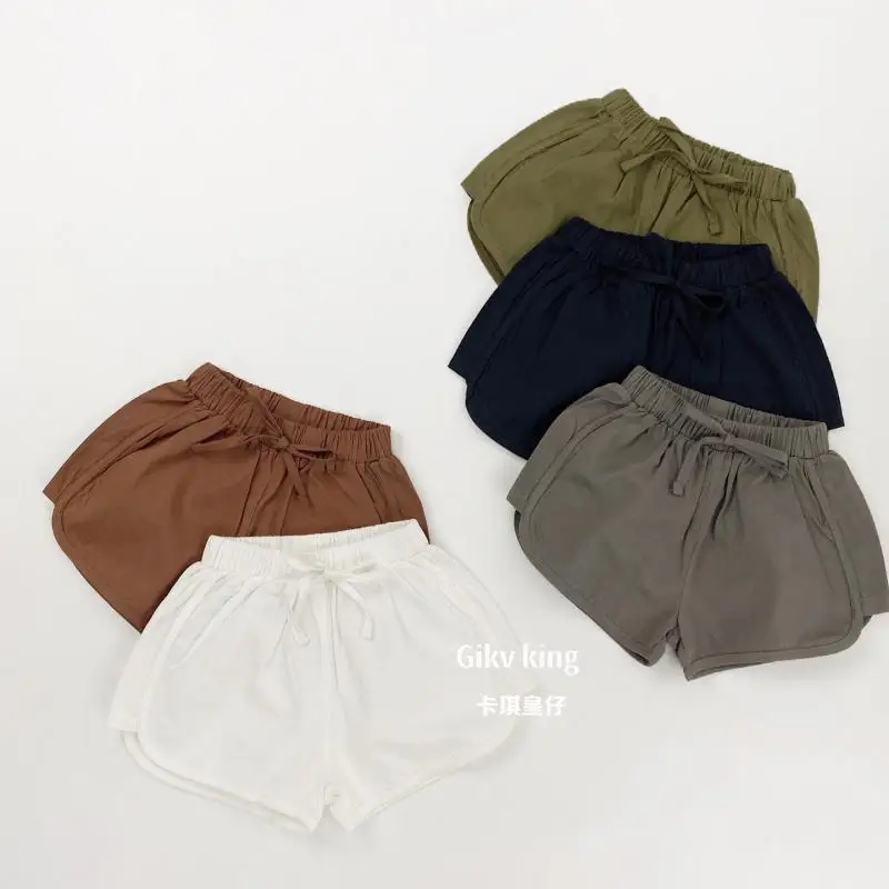 

2026 Summer New Children Casual Shorts Solid Vintage Boys Loose Shorts Toddler Girls Hot Pants Thin Cotton Kids Clothes