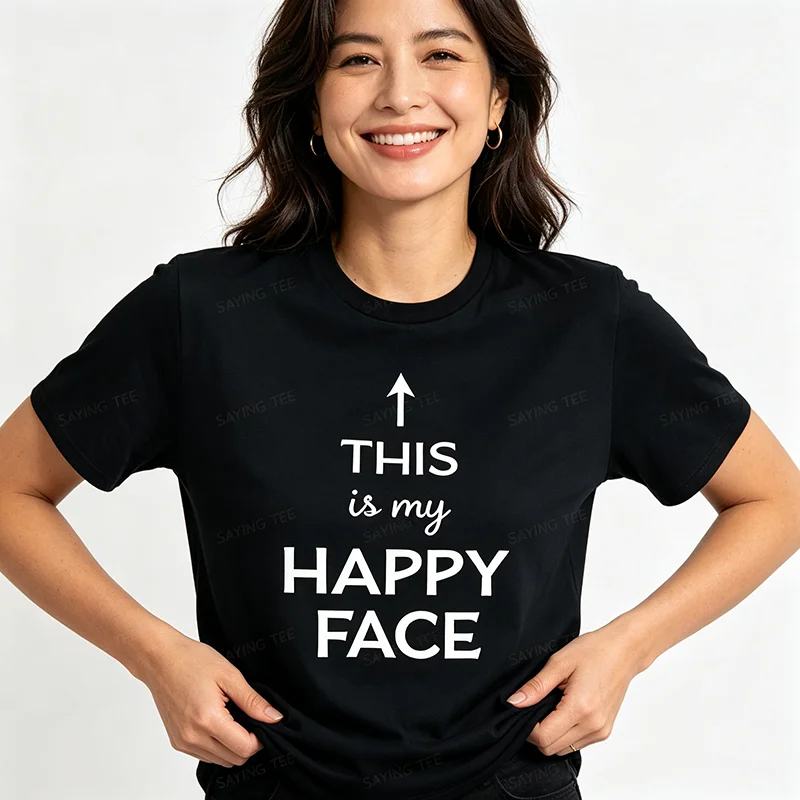 Das ist mein glückliches Gesicht - Herren- und Damen-T-Shirt Y2k Persönlichkeits-Lebensstil-Sprüher-T-Shirt Humor Lustiges Weiches Baumwoll-T-Shirt mit Schriftzügen – Detail 7