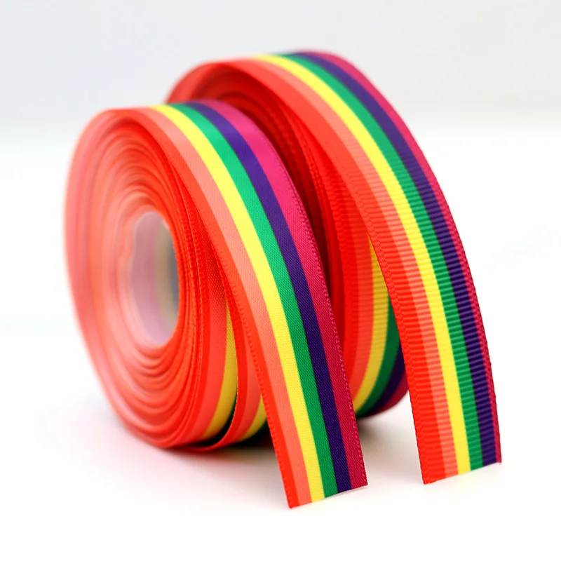 One side Beautiful Rainbow Ribbon For Wedding Decoration Gift Wrapping Hair Bows DIY Christmas Ribbon