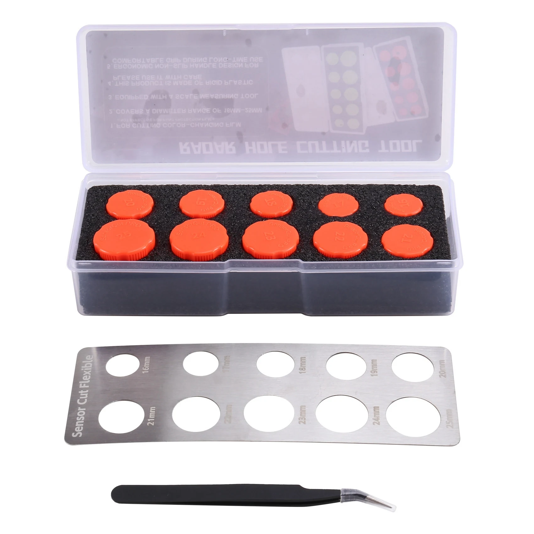 Car Radar Detector Vinyl Stencil Kit 16-25mm - Round Knob Cut Template Tools for Car Film Wrapping Orange
