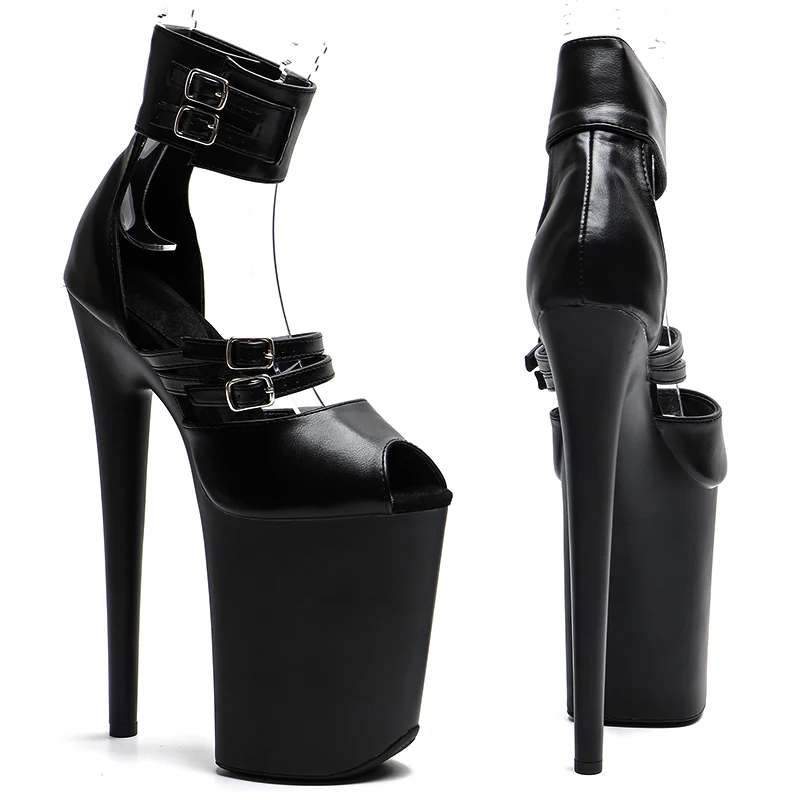 Leecabe 23CM / 9inches Matte PU Upper Open Toe Fashion Platform High Heels Sandals Stripper Heel Pole Dance Shoes