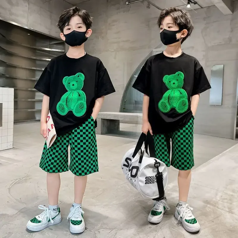 Summer Boys Clothes Set Children Cartoon Bear T-shirts and Shorts 2pcs Suit Kids Casual Top Bottom Tracksuits 4 6 8 10 12 Years