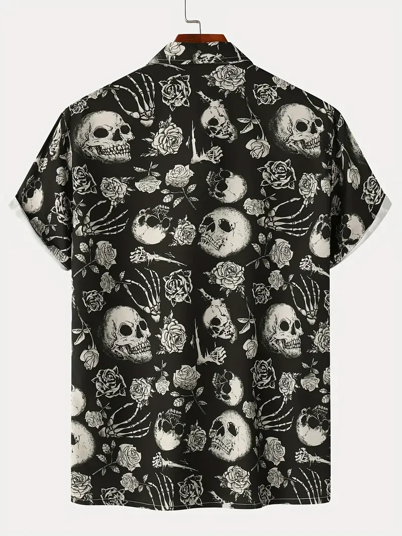 2024 Skull Men\'s Shirts Lapel Streetwear Vintage Shirt For Men Street Hip Hop Short Sleeve Top Party Summer Men Hawaiian Shirts