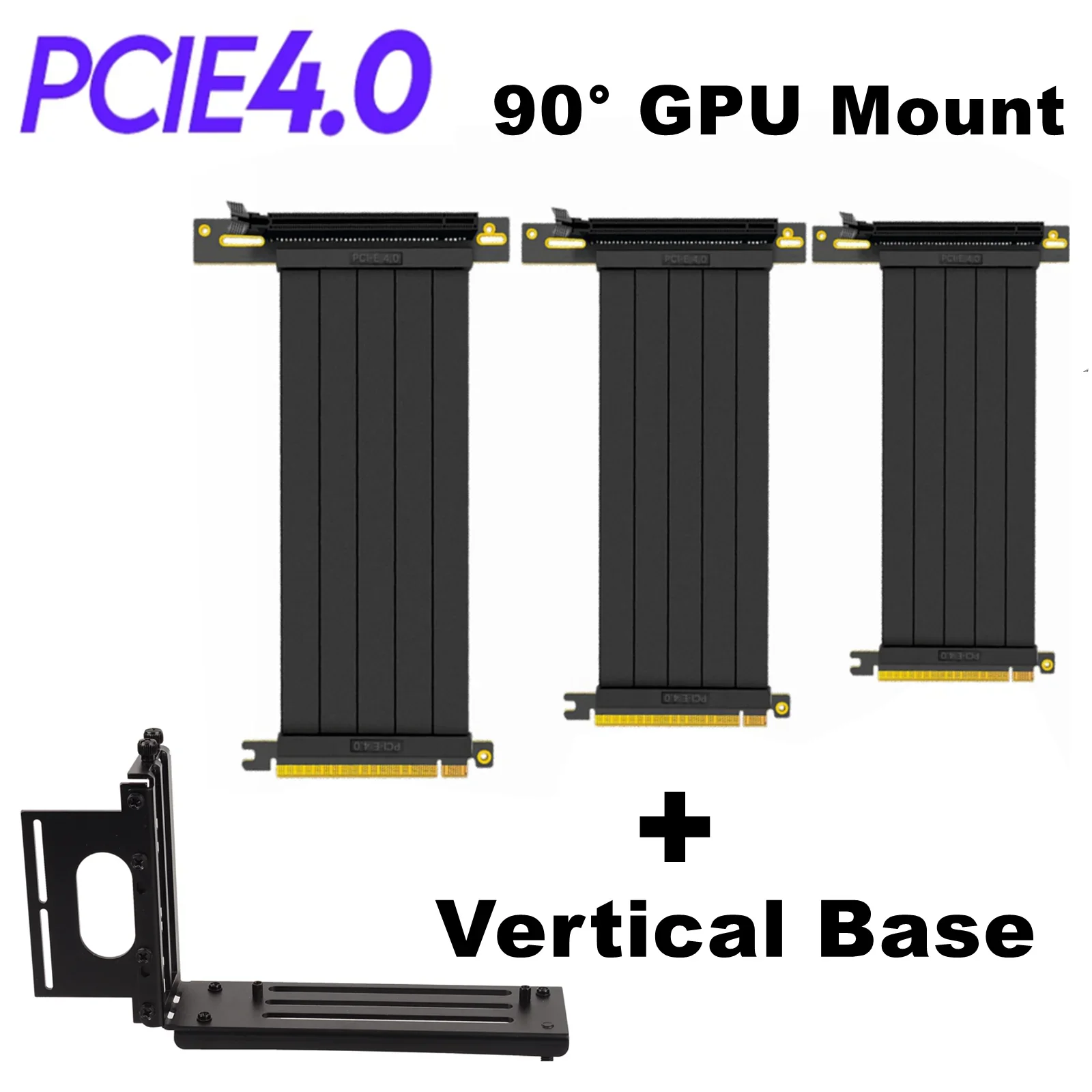

2022 New Riser Black PCIe 4.0 Riser Cable 90 Degree GPU Mount 4.0 X16 PCI Express High Speed Riser Extender Gen4 + Vertical Base