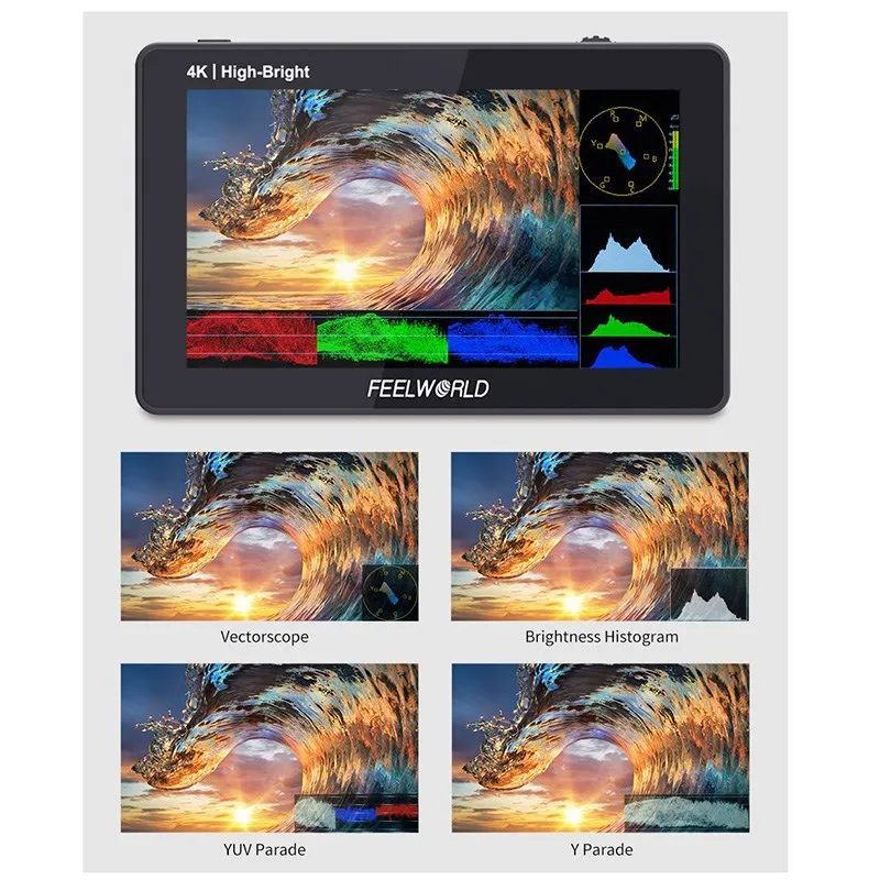 FEELWORLD Monitor kamera DSLR F6 PLUSX, Monitor lapangan 5.5 inci sangat terang layar sentuh 1600nit IPS FHD1920x1080 4K HD