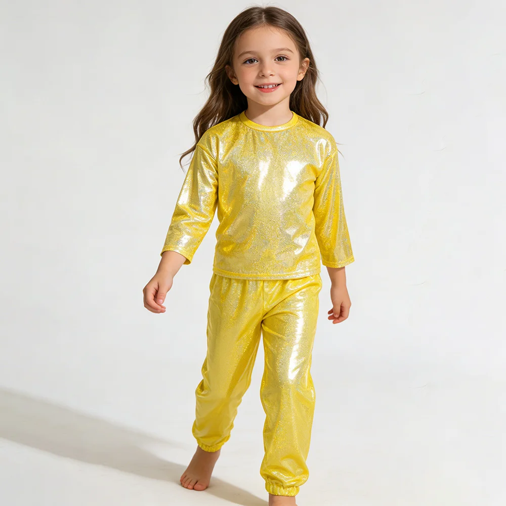 الفتيان الفتيات الحديثة الهيب هوب الجاز شارع الرقص مرحلة الأداء زي الأطفال لامع لامع تي شيرت مع الحريم السراويل مجموعة