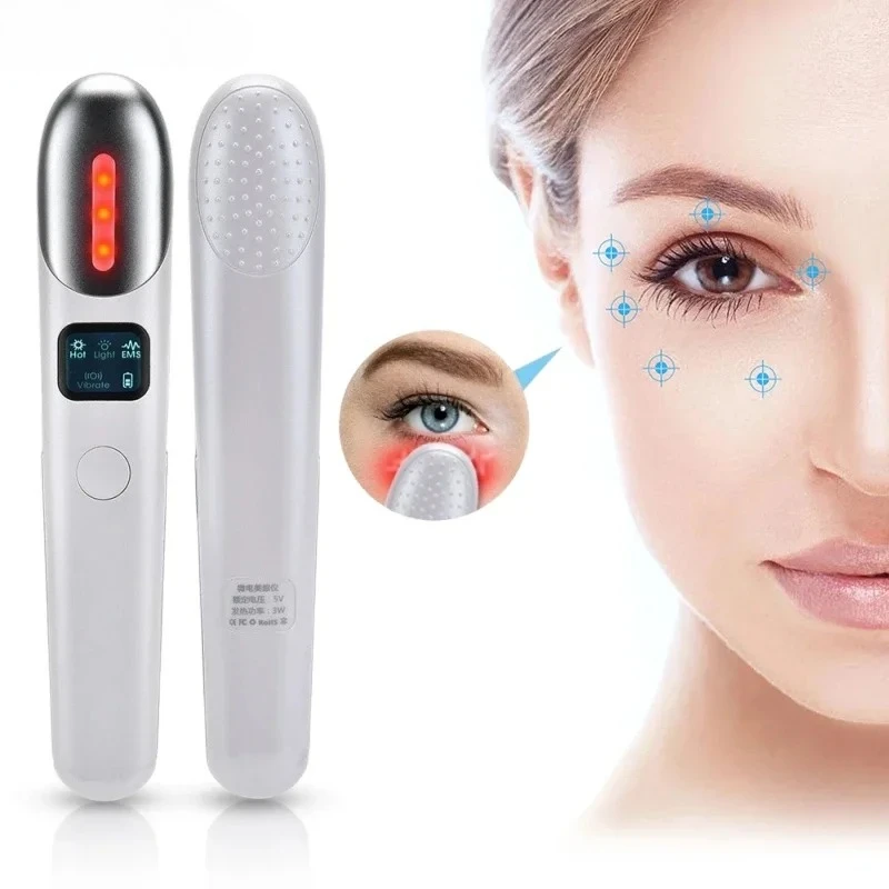 جهاز تدليك العين من بيوتي ضد الدائرة الداكنة القابلة لإعادة الشحن EMS الاهتزاز 42 ℃   جهاز تدليك ساخن للاسترخاء وشد الوجه والعناية بالبشرة