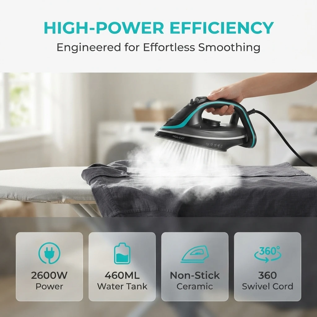 Cross-border 2600W high-power electric iron with 460ML water tank, handheld, adjustable temperature, fast heating