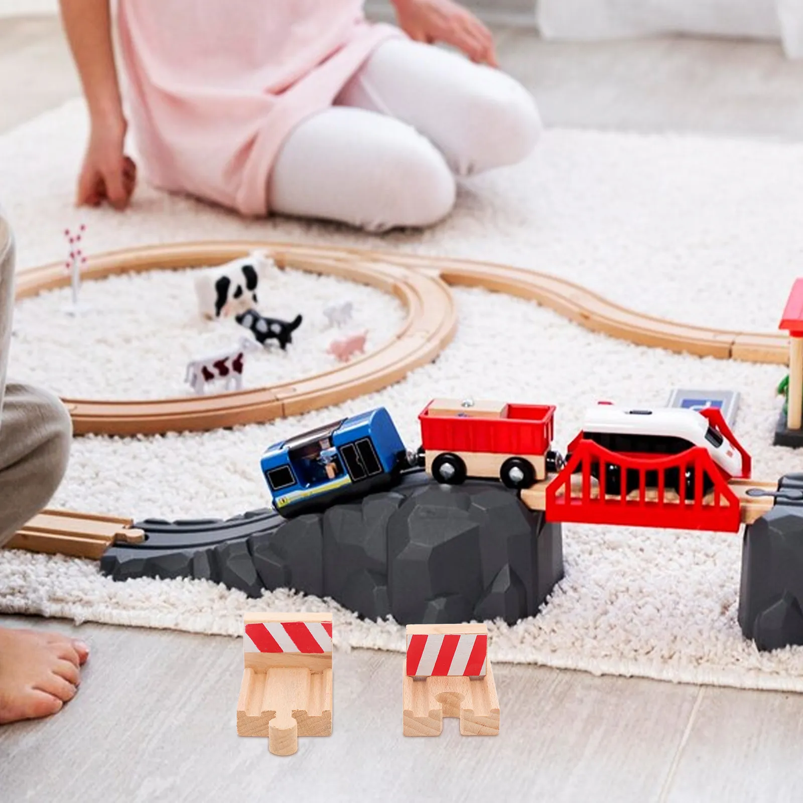 

2 шт. деревянных элементов железнодорожной трассы для сборки DIY-набора, развивающая игра для детей, сделанная своими руками, для обучения и развлечений