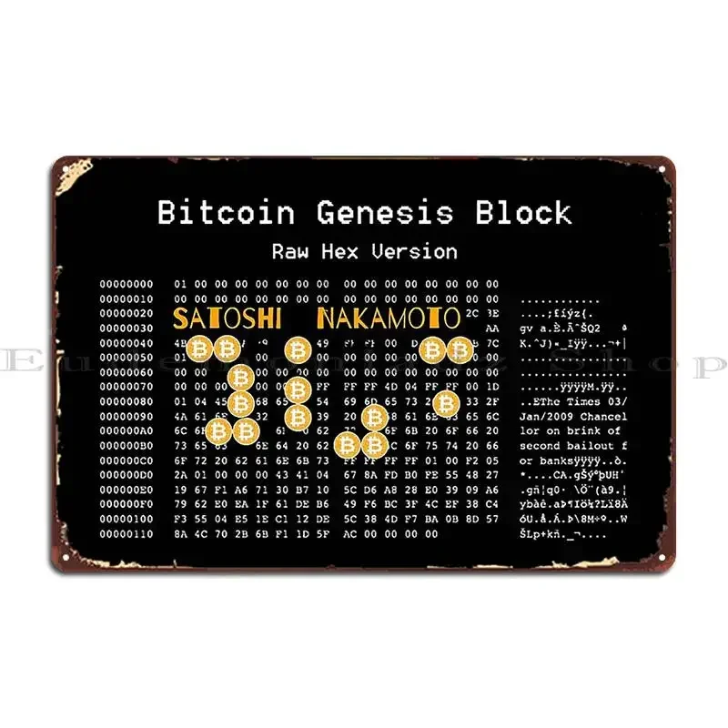 Металлические таблички с дизайном блока Genesis Bitcoin Сатоси Накамото, декоративные вывески для гостиной, паба, бара, жестяные плакаты