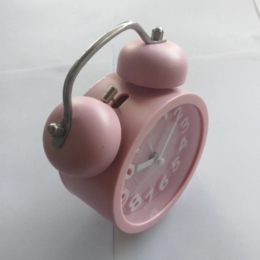 

Desktop Clock Round Creative Bell Small Alarm Clock for Home Bedroom Office Loud Dial Pink Without