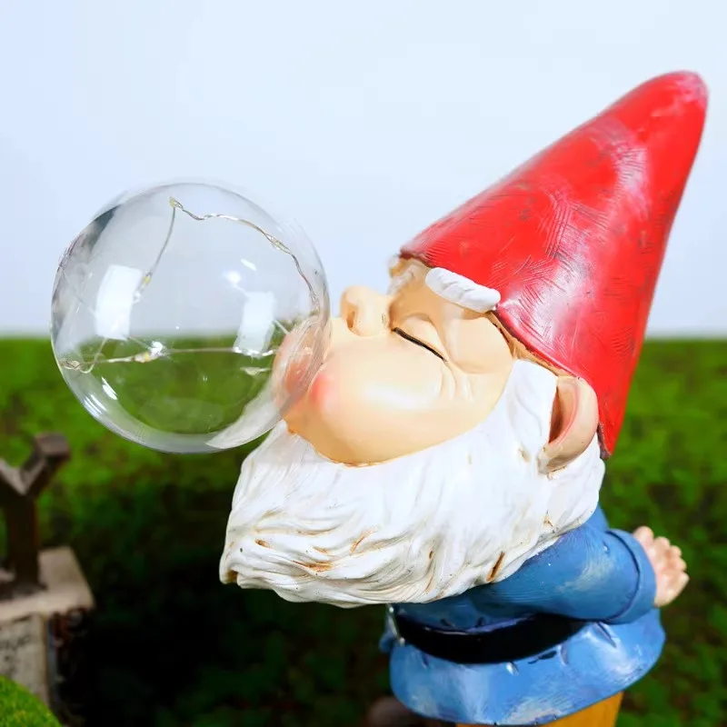 Solar powered lamp, dwarf elf blowing bubble lamp, outdoor courtyard decoration
