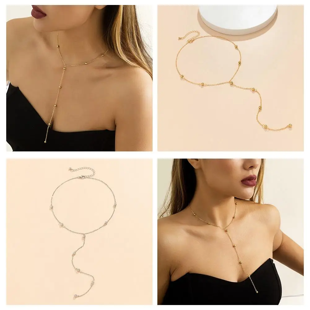 New Minimalism Fashionable Long Tassel Necklace for Women Girls Vintage Chest Thin Chain Ball Pendant Party Body Jewelry Gi R8V6