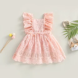 0-24M Baby Lace Romper Dress Girls Summer Clothing Infant Toddler Ruffle Sleeve Square Neck A-line Dress Jumpsuits