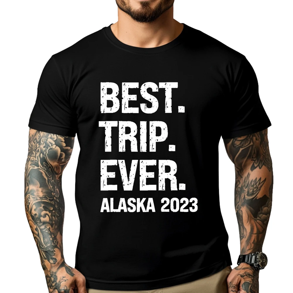 Alaska Vacation 2025 Family Visit Cruise Trip Cream T Shirt Men Short Sleeve Tee Large Size Printed On