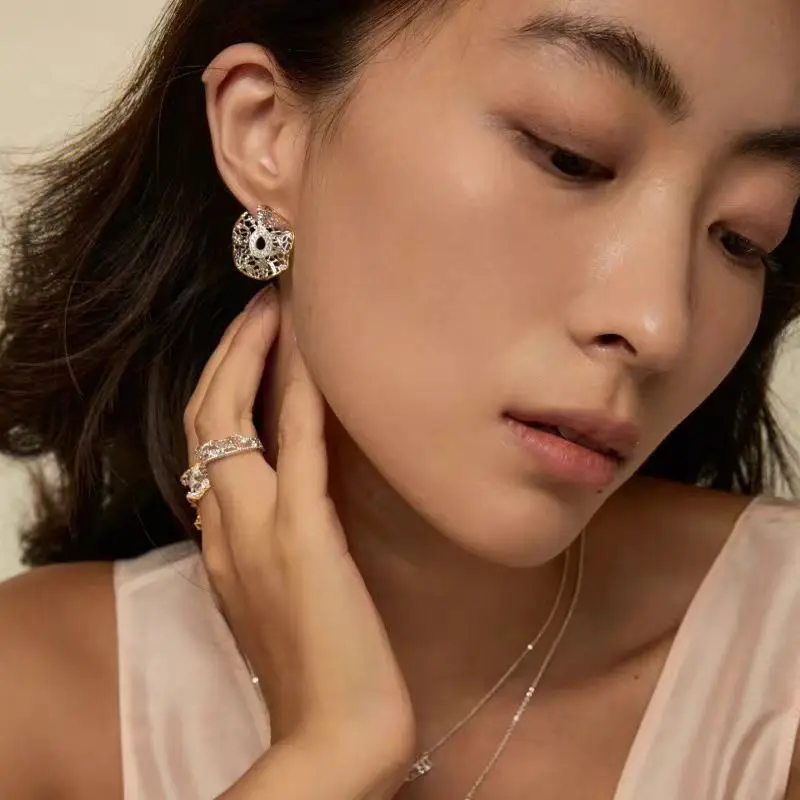 

Jenny&dave Lace Skirt Edge Earrings With Hollowed Out Studs Jewelry Earrings Women's Earrings Ear Cuffs