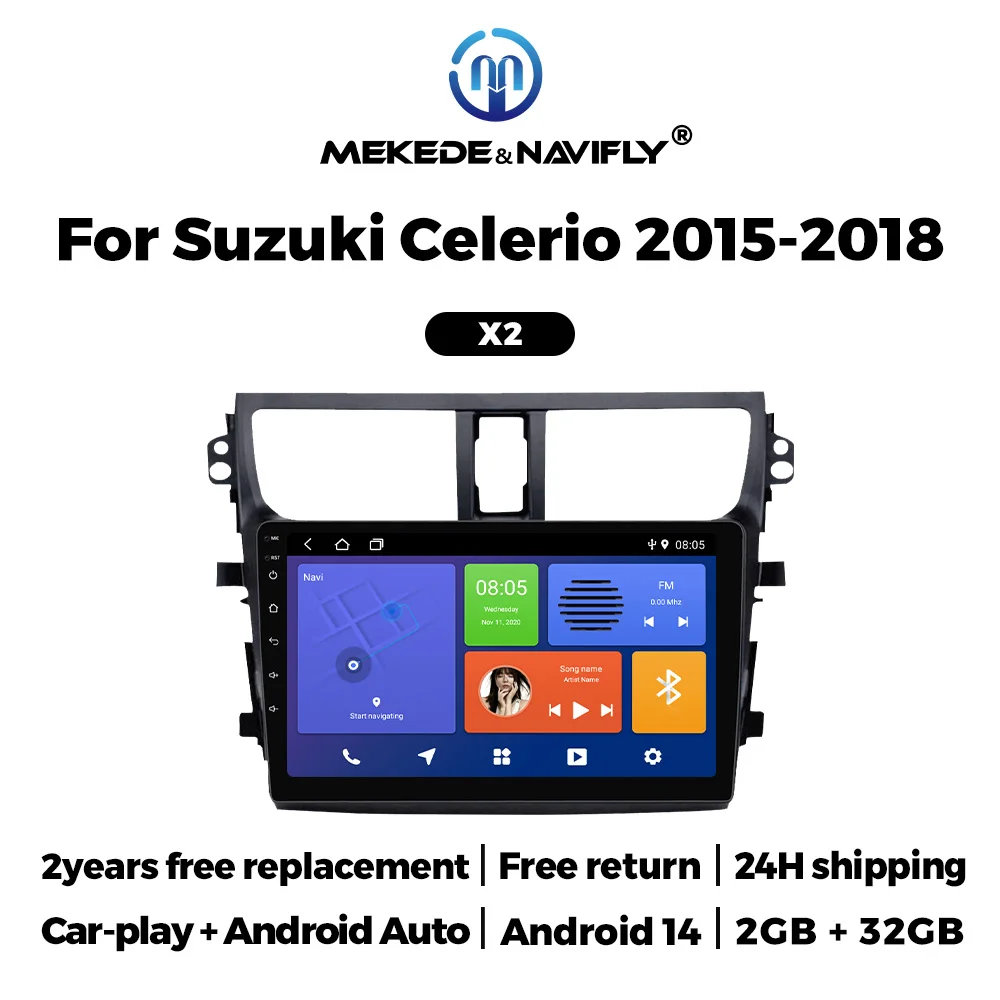 NAVIFLY & MEKEDE 9 ''لسوزوكي سيليريو 2015 2016 2017 2018 أندرويد 14 سيارة راديو FM الوسائط المتعددة مشغل فيديو Carplay السيارات لتحديد المواقع 2Din