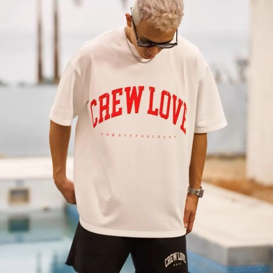 2025 New Crew Love Streetwear T-shirt Set Short Sleeve Tops with On & Off The Court Print and Vintage Sport Design Casual