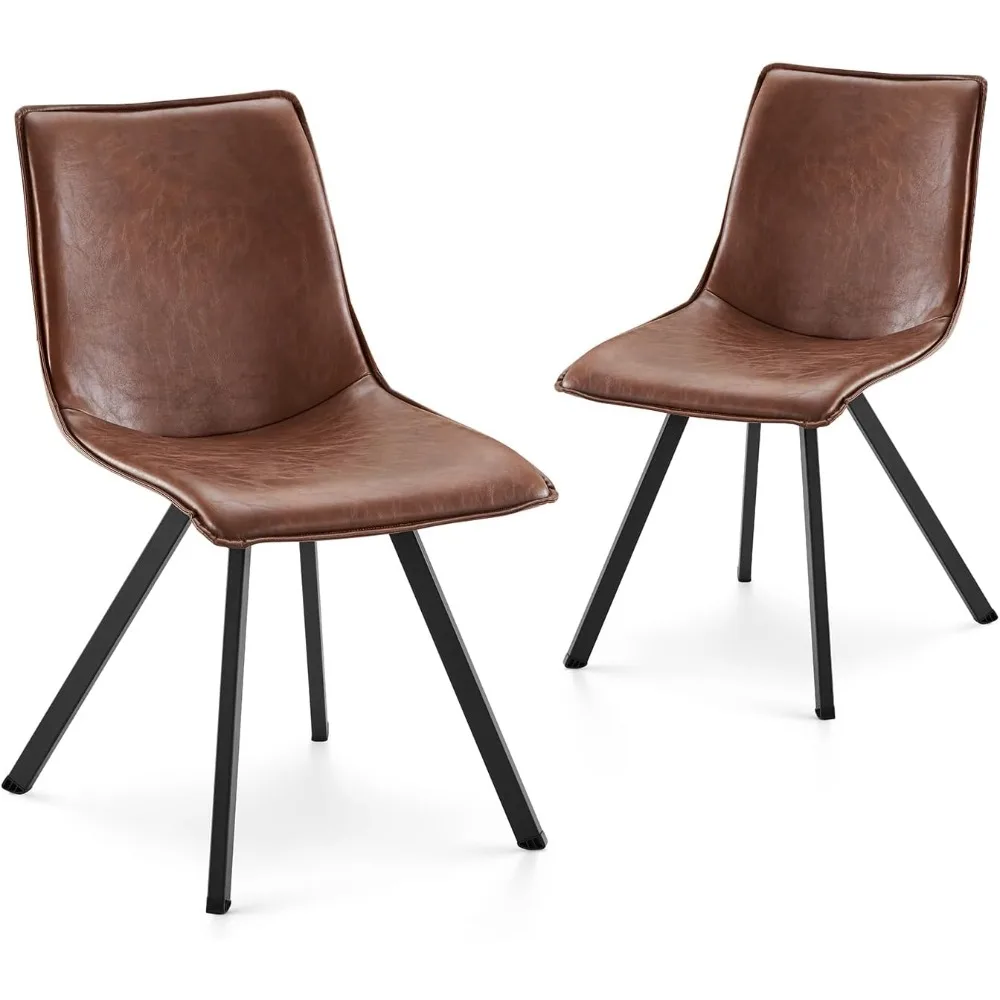 

PU Leather Dining Chairs Set of 2, High Back Modern Dining Room Kitchen Side Chair with Metal Legs