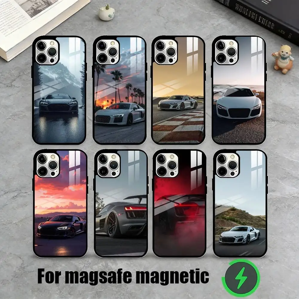 

R-R8 V10 Engine Sound Graphic Phone Case For iPhone17,16,15,14,13,12,11 Plus,Pro Magnetic with Magsafe Wireless Charging