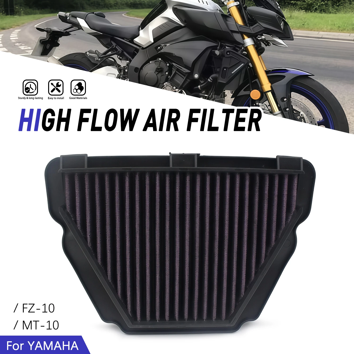 

Air Filter For Yamaha YZF R1S R1M R1 2015-2019 MT-10 2018-2021 FZ10 17-18 2CR-14451-00-00 Motorcycle Cleaner Element High Flow
