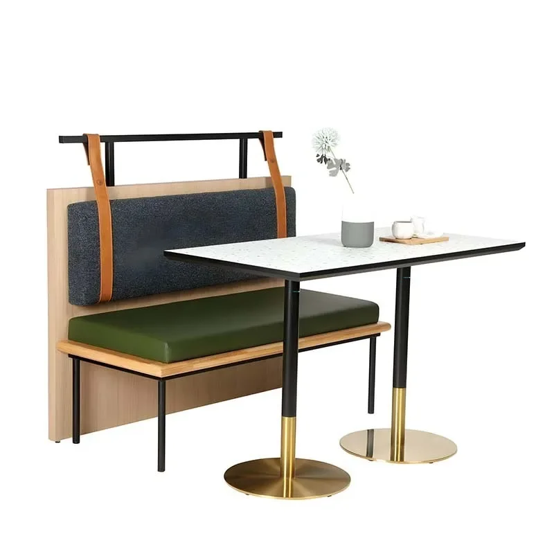 Light luxury restaurant table and chair booth, milk tea shop cafe marble table, four-person rectangle