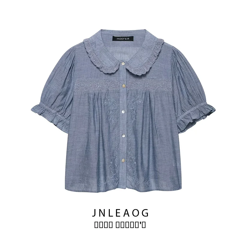 

Fashionable Embroidered Flower Shirt Spring New Arrival Women's Clothing JNLEAOG 7521060485 Polyester Fiber Short Sleeve