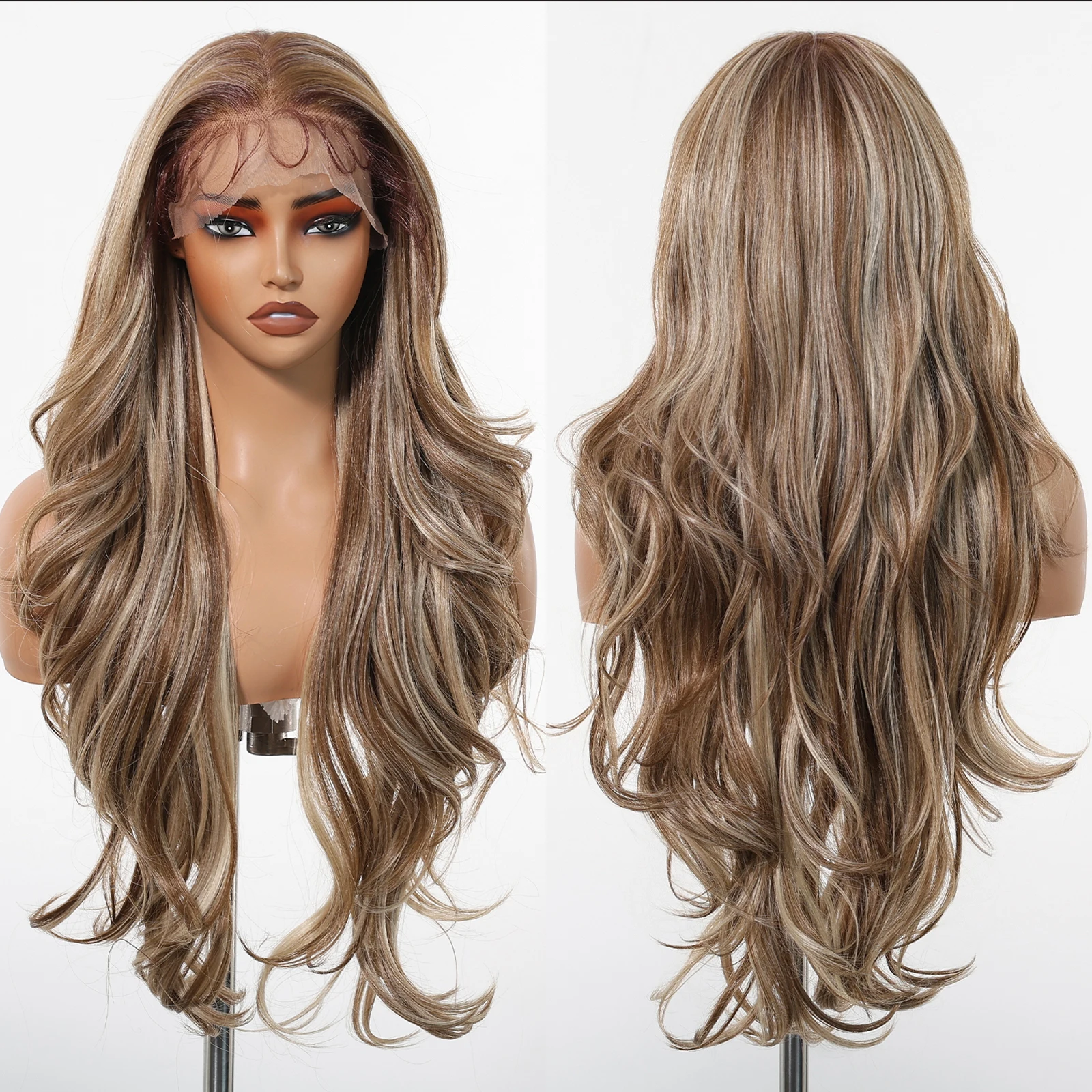 HAIRCUBE 13*6 الدانتيل أمامي بيروكات صناعية للنساء الاستخدام اليومي للحفلات براون شقراء تسليط الضوء على الباروكات الطبيعية طويل الجسم موجة شعر مستعار