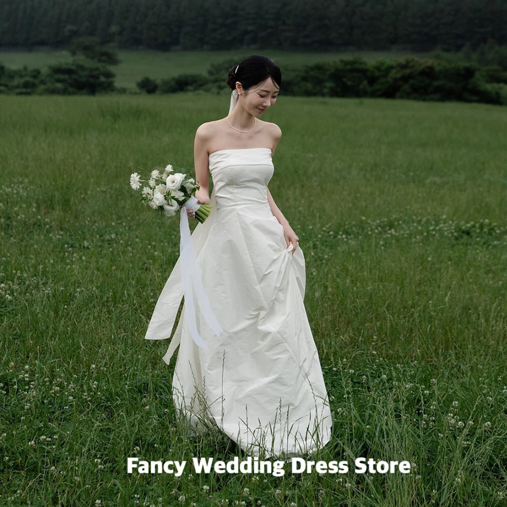 Fancy Simple High Quality Korea Wedding Dress Strapless Sleeveless Back Corset Bridal Gown Evening Party Dresses customized