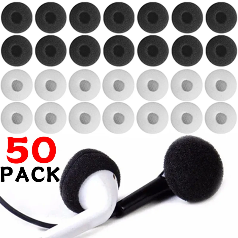 50-20Pcs Sponge Covers Tips Black Soft Replacement Earbud Headphone Ear Pads for Flat Head Earphone Earbuds Headset Accessories