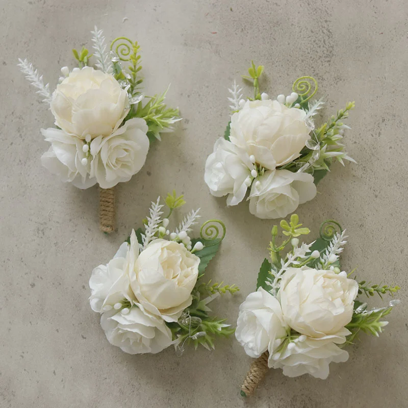 Ramo de flores de boda estilo Mori flor artificial celebración de negocios apertura invitado Boutonniere y ramillete suministros Blanco