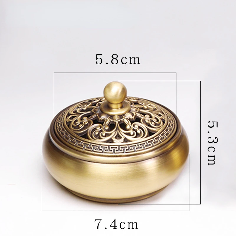 Classical Antique Flat Bottom Incense Burner Pure Copper Household Indoor Decorative Zen Sandalwood Carving Incense Burner