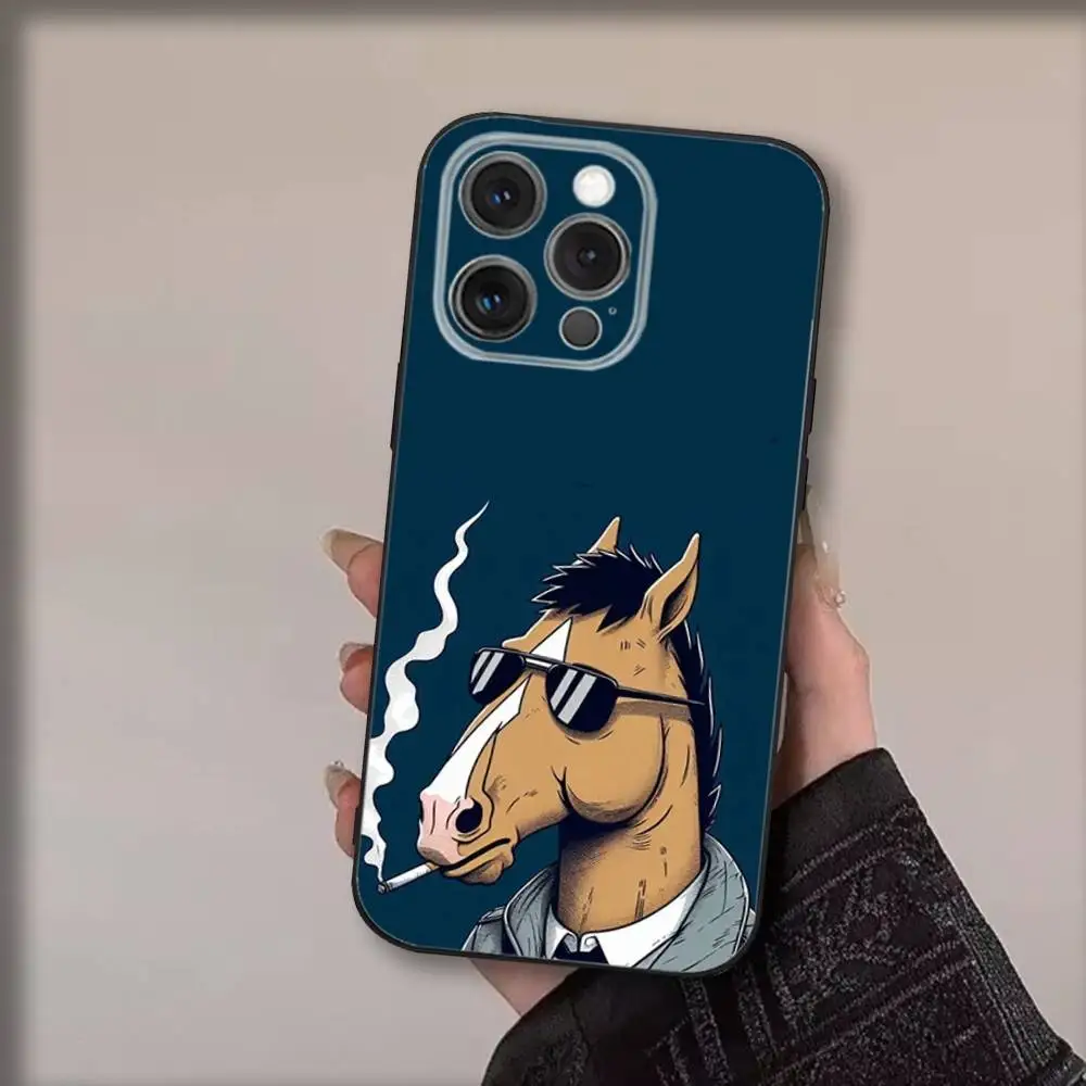 حافظة هاتف أنيمي B-Bojack H-Horsemans لهاتف آيفون 17,16,15,14,13,12,11,Pro,Max,Plus,Air,X,XS,XR,SE,8,7,Mini,Soft Black Funda