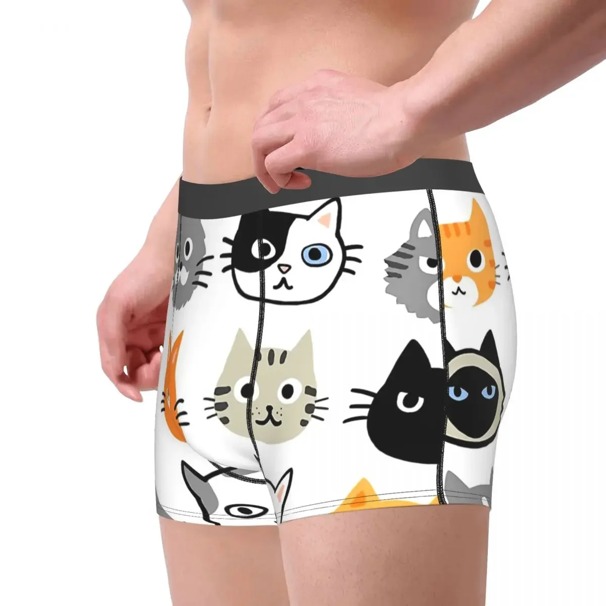 Assorted Cat Faces,Cute Quirky Cat Underpants Breathbale Panties Male Underwear Print Shorts Boxer Briefs